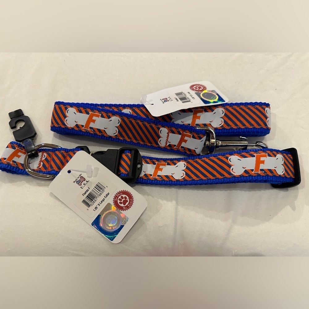 University Of Florida Gators XL Dog Collar & Leash Combo Made in U.S.A 6 Ft. NEW